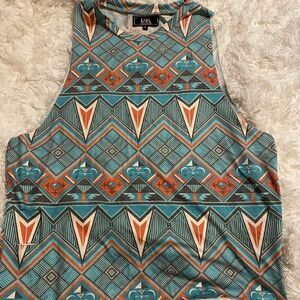 L&B Lucky & Blessed Women’s Medium Cutoff Sleeve Aztec Ripped Shirt